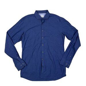 Bruun & Stengade Slim Fit Easy Care Chambray Blue Dress Shirt Size 16 1/2